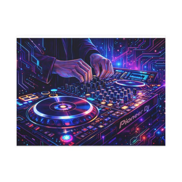 13044822999753704344_2048.jpeg DJ Neon Mixer Canvas Wall Art — Vibrant Electronic Music Turntable Print