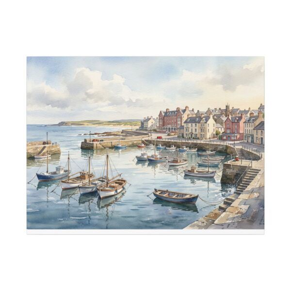 20799730262206860_2048.jpeg Harbour Morning Matte Canvas Print — Seaside Village Boat Landscape