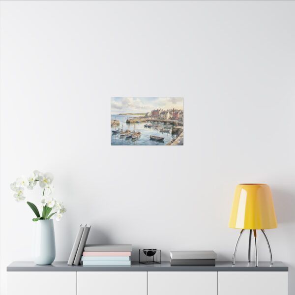 6190437943280202445_2048.jpeg Harbour Morning Matte Canvas Print — Seaside Village Boat Landscape