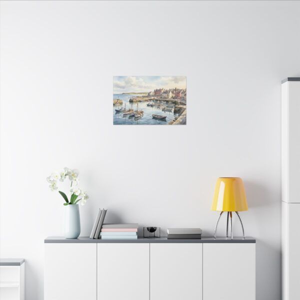 6238867960925389981_2048.jpeg Harbour Morning Matte Canvas Print — Seaside Village Boat Landscape