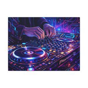 8042024735535629627_2048.jpeg DJ Neon Mixer Canvas Wall Art — Vibrant Electronic Music Turntable Print