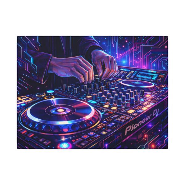 8042024735535629627_2048.jpeg DJ Neon Mixer Canvas Wall Art — Vibrant Electronic Music Turntable Print