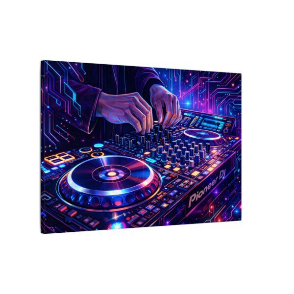 12645043734826996463_2048.jpeg DJ Neon Mixer Canvas Wall Art — Vibrant Electronic Music Turntable Print