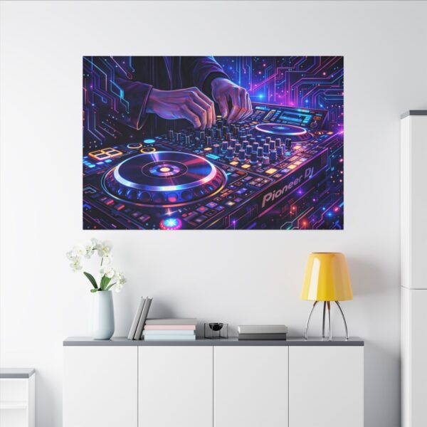 14161569809415085712_2048.jpeg DJ Neon Mixer Canvas Wall Art — Vibrant Electronic Music Turntable Print