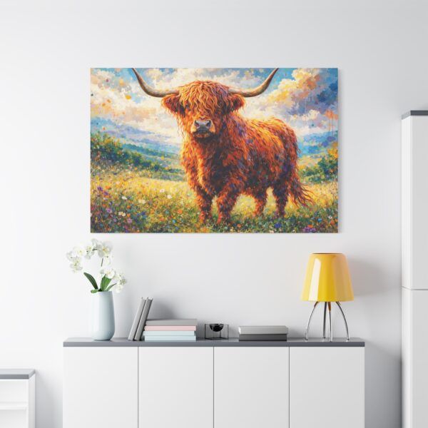 Highland Cow Canvas Wall Art — Stretched Matte Canvas Farmhouse Decor