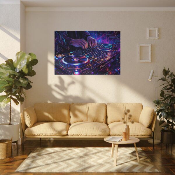 16872900465080141158_2048.jpeg DJ Neon Mixer Canvas Wall Art — Vibrant Electronic Music Turntable Print