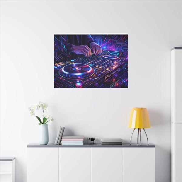 6389595898240661308_2048.jpeg DJ Neon Mixer Canvas Wall Art — Vibrant Electronic Music Turntable Print