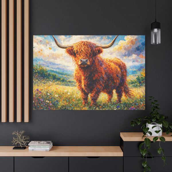 Highland Cow Canvas Wall Art — Stretched Matte Canvas Farmhouse Decor