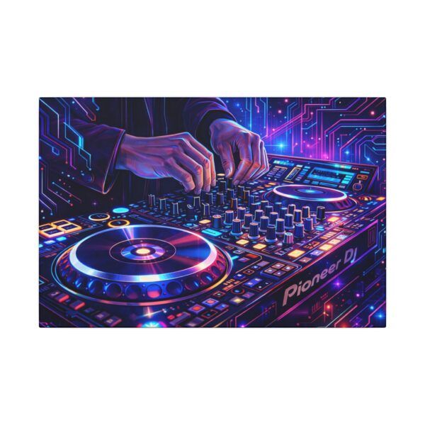 86826255050728389_2048.jpeg DJ Neon Mixer Canvas Wall Art — Vibrant Electronic Music Turntable Print